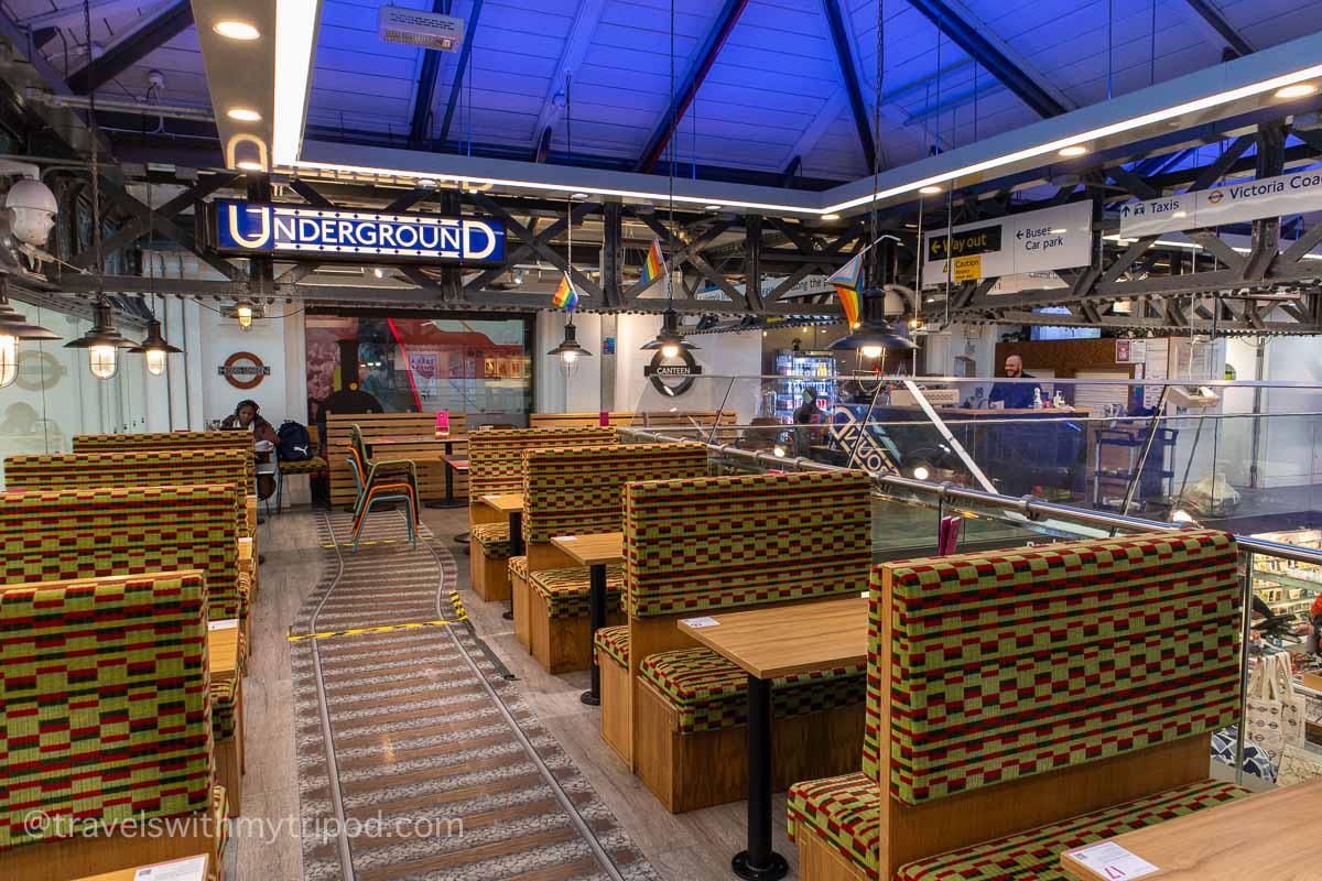 The Canteen is decorated with numerous London Underground themed items