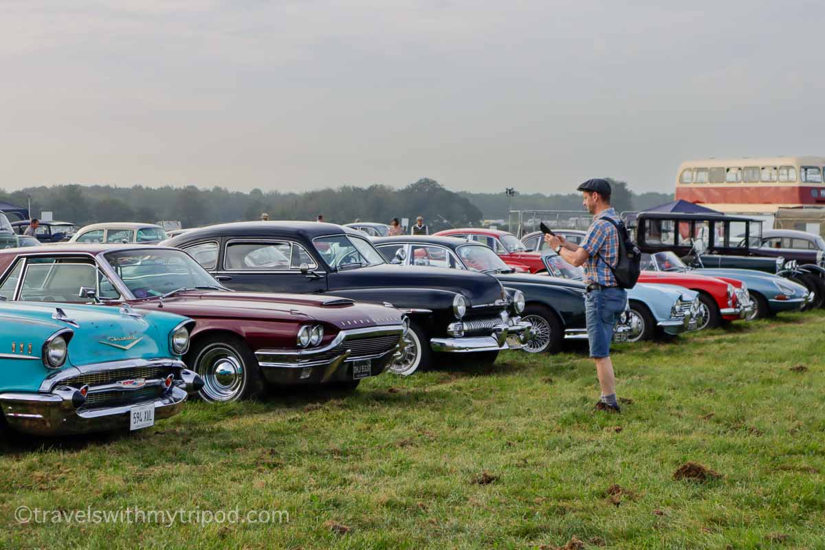 Classic cars in car park at Goodwood Revival