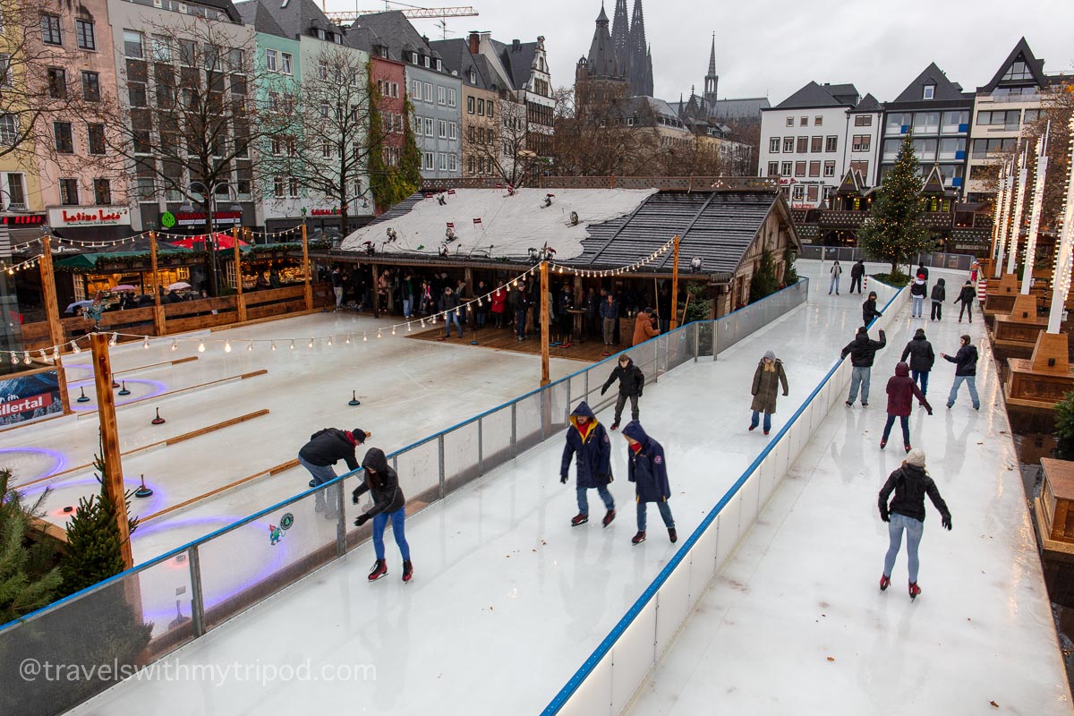 Ice skating and curling at the Heinzels Wintermarchen Christmas market in Cologne