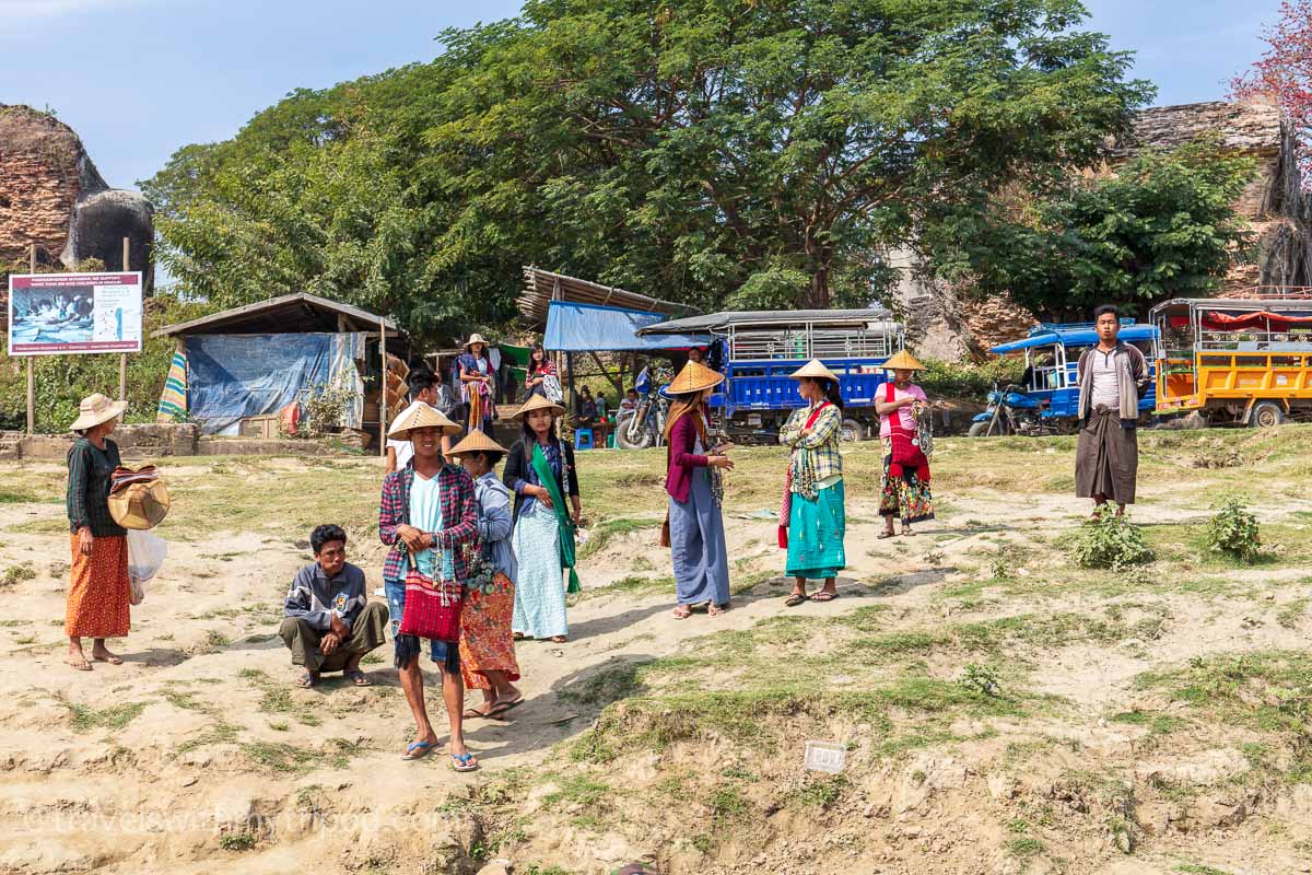 Locals sell souvenirs on the bank of the Irrawaddy River in Myanmar