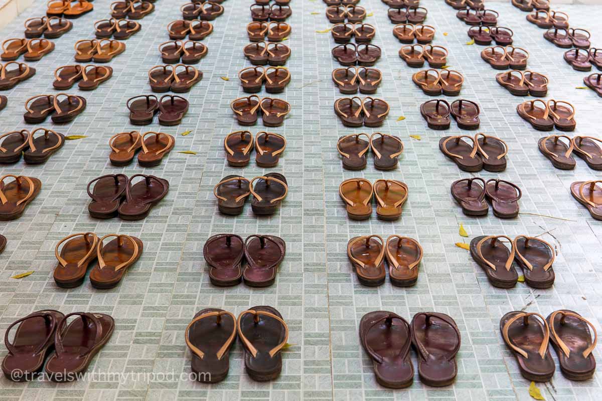 Sandals lined up at the Thetkya Thidar Nunnery in Myanmar