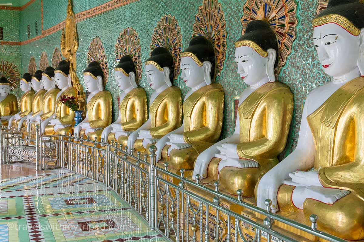 A row of Buddha statues at Umin Thoneze
